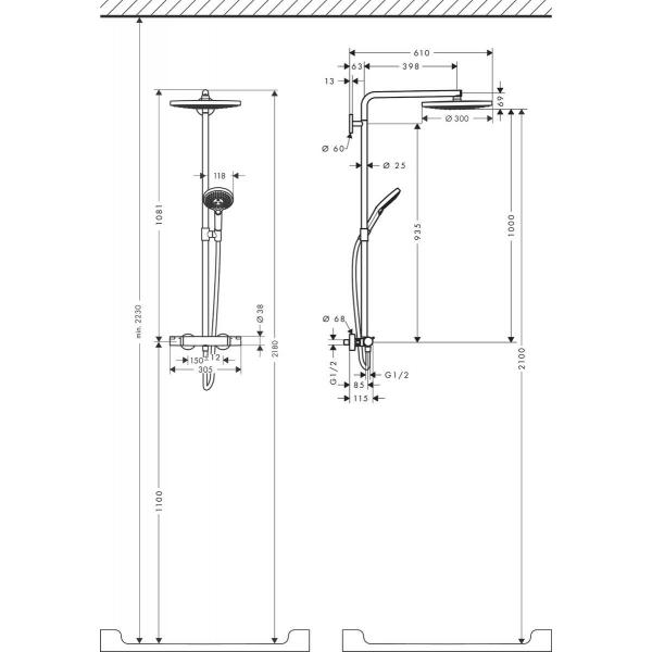 Душевая система Hansgrohe Raindance Select S Showerpipe 300 27133000 хром купить,NaN