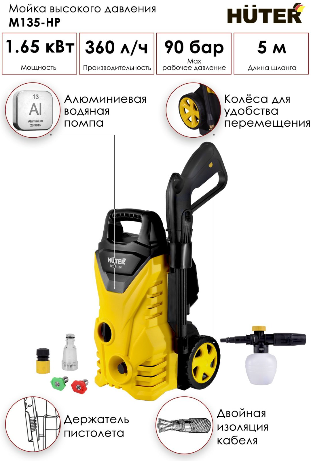 Мойка высокого давления Huter электрический 135 бар, M135-HP купить,NaN
