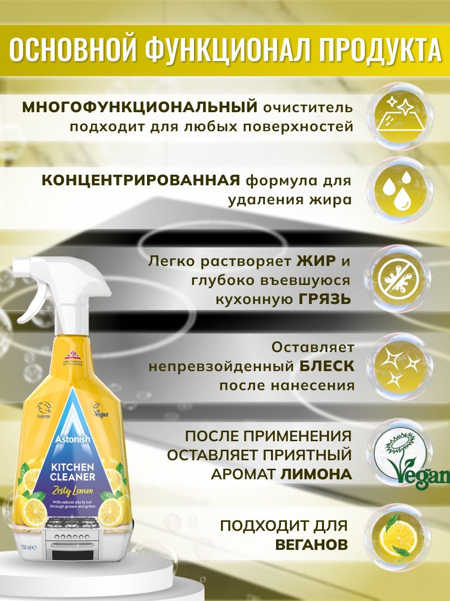 Чистящее средство для кухни ASTONISH Пикантный лимон 750 мл купить,NaN