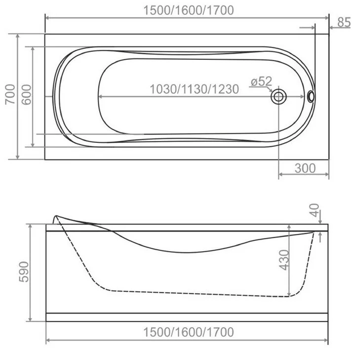 Ванна комплект Domani-Spa Standard 170х70х41см белый