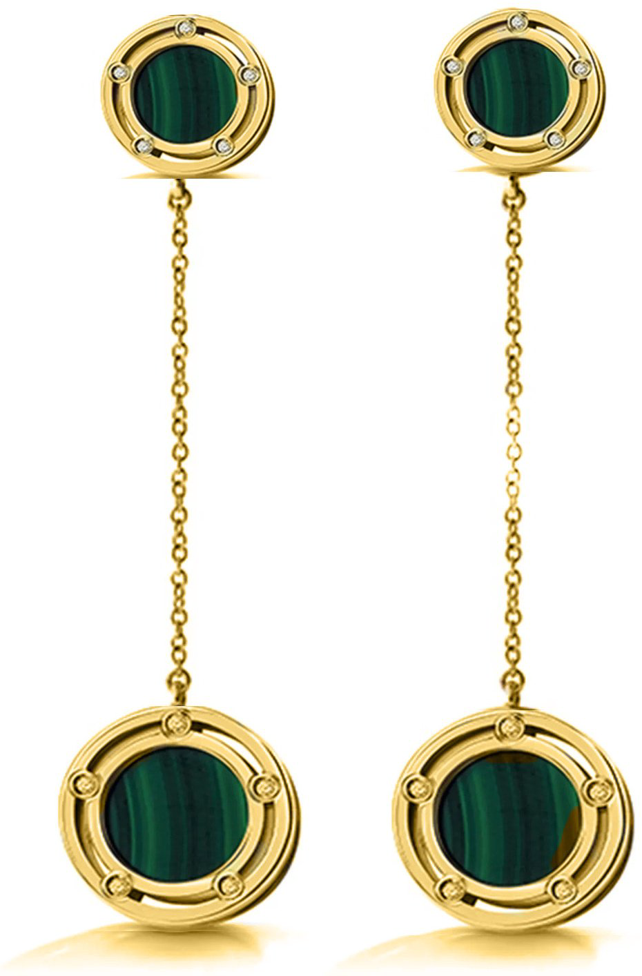 Серьги-цепочки Damiani 81099263 вес 12.1 г золото, бриллиант, малахит купить,3300000