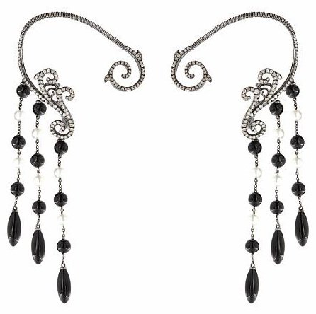 Серьги-цепочки Damiani 20062478 вес 17.35 г золото, бриллиант, оникс, жемчуг купить,NaN