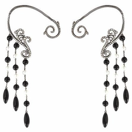 Серьги-цепочки Damiani 20062478 вес 17.35 г золото, бриллиант, оникс, жемчуг купить,NaN