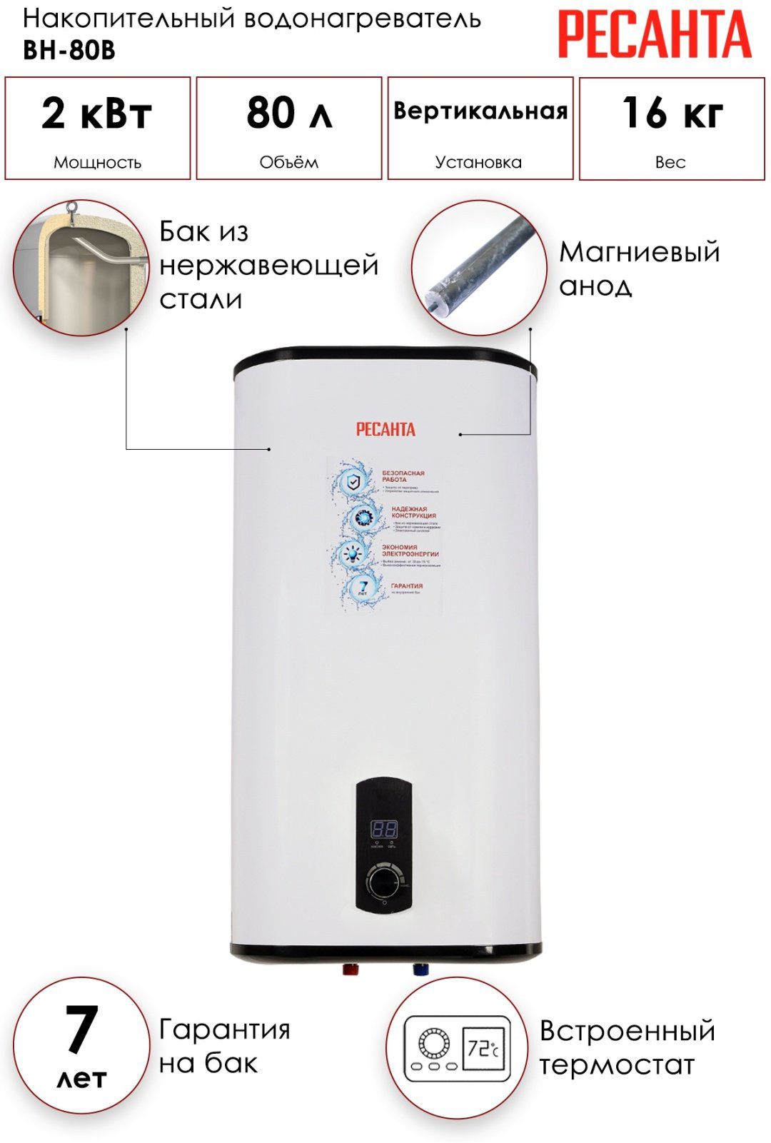 Водонагреватель Ресанта ВН-80В купить,NaN