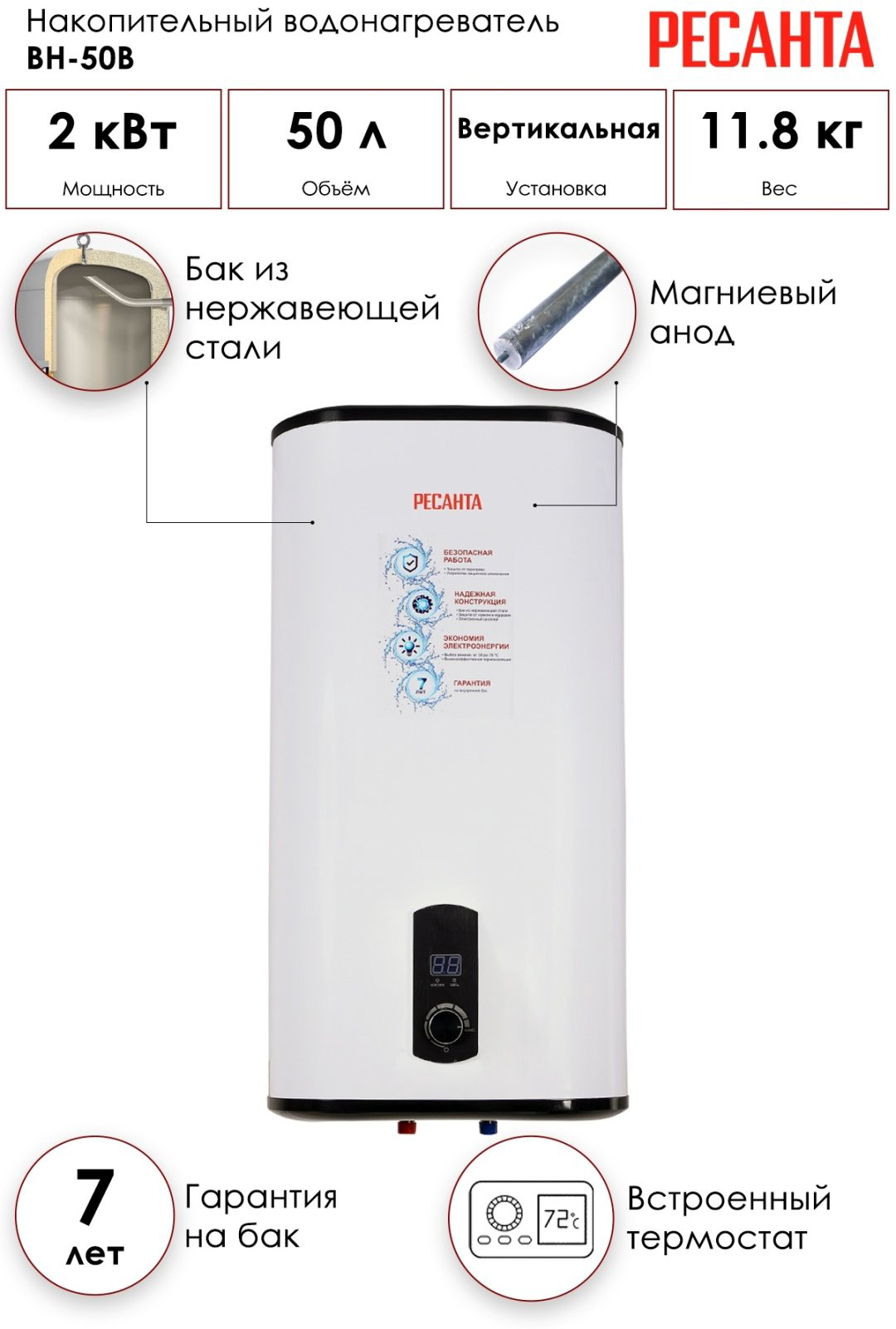 Водонагреватель Ресанта ВН-50В купить,NaN