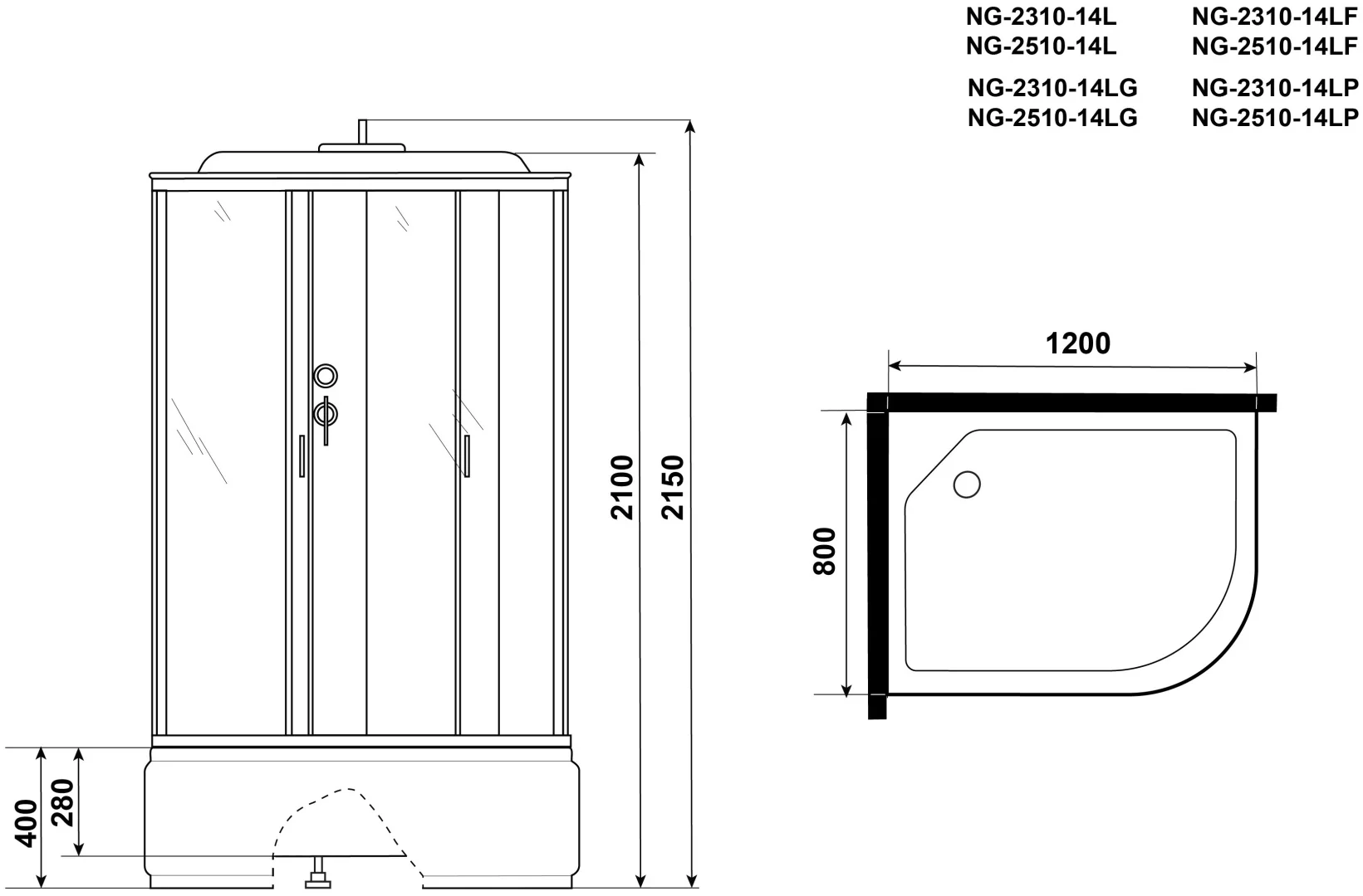 Кабина душевая Niagara NG-2510-14L 120х80х215см белый