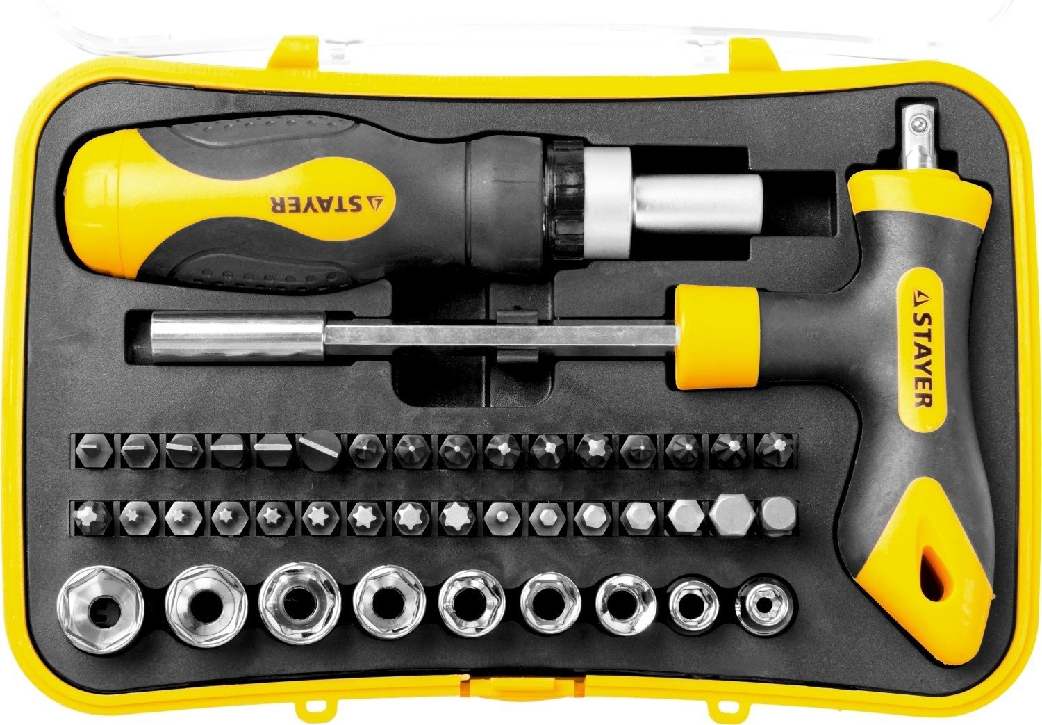 STAYER отвертка с насадками реверсивная 25084-H43, 43 шт. купить,0