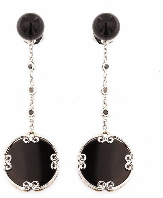 Серьги-цепочки Damiani 20075144 вес 6.45 г золото, бриллиант, оникс купить,NaN