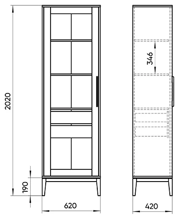 Витрина Ellipsefurniture Fjord L 62х42х202см белый