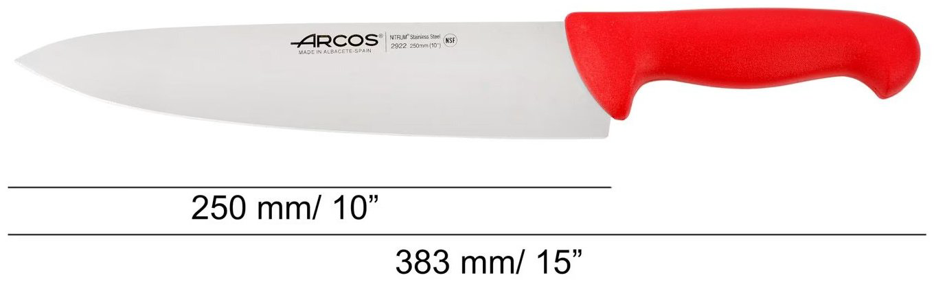 Нож шеф Arcos 2900 292222 250мм красный купить,NaN