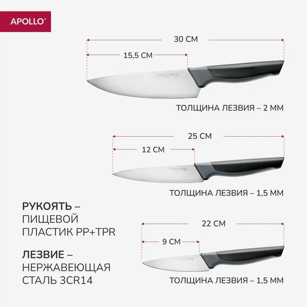 Apollo набор ножей Atom ATM-31, лезвие: нержавеющая сталь 3 шт купить,NaN
