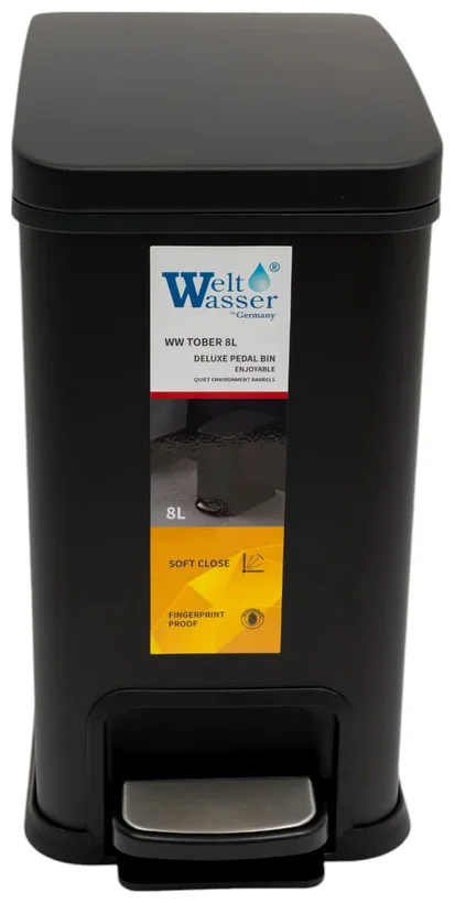Педальное ведро WeltWasser WW TOBER BL 8 л 33x33x17.5см черный матовый