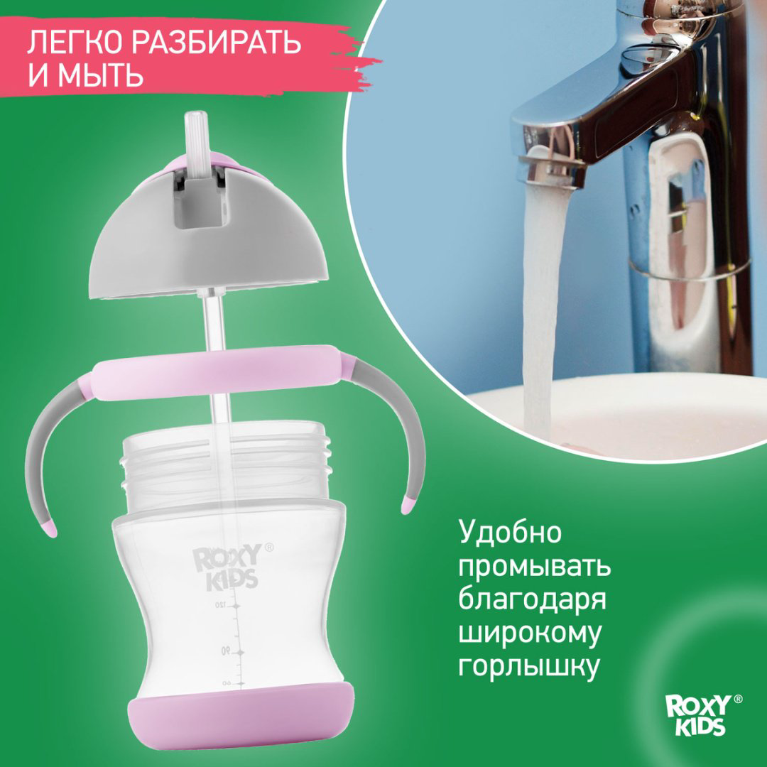 Поильник-непроливайка ROXY-KIDS RFD-008-Gr, 200 мл, пластик/силикон купить,NaN