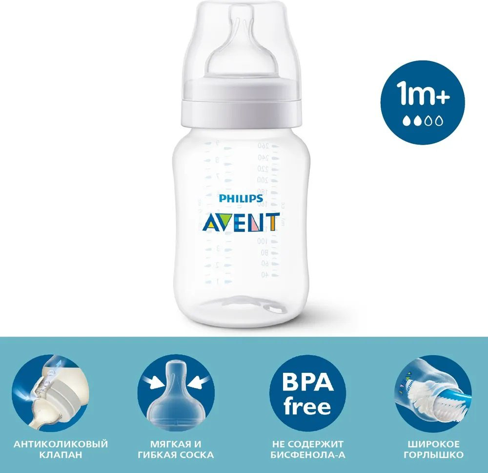 Бутылочка Philips Avent SCY103/01 260 мл прозрачный купить,NaN