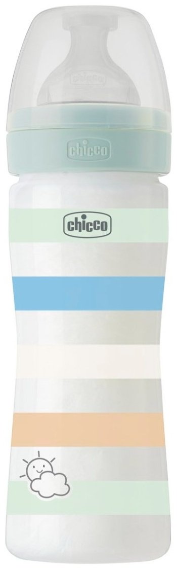Chicco: Бутылочка Wellbeing для кормления силикон 250 мл 2м+, мальчик купить,NaN