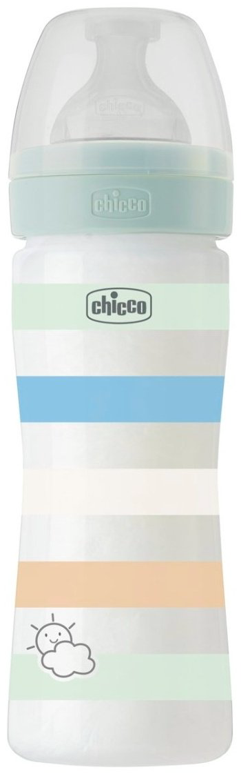Chicco: Бутылочка Wellbeing для кормления силикон 250 мл 2м+, мальчик купить,NaN