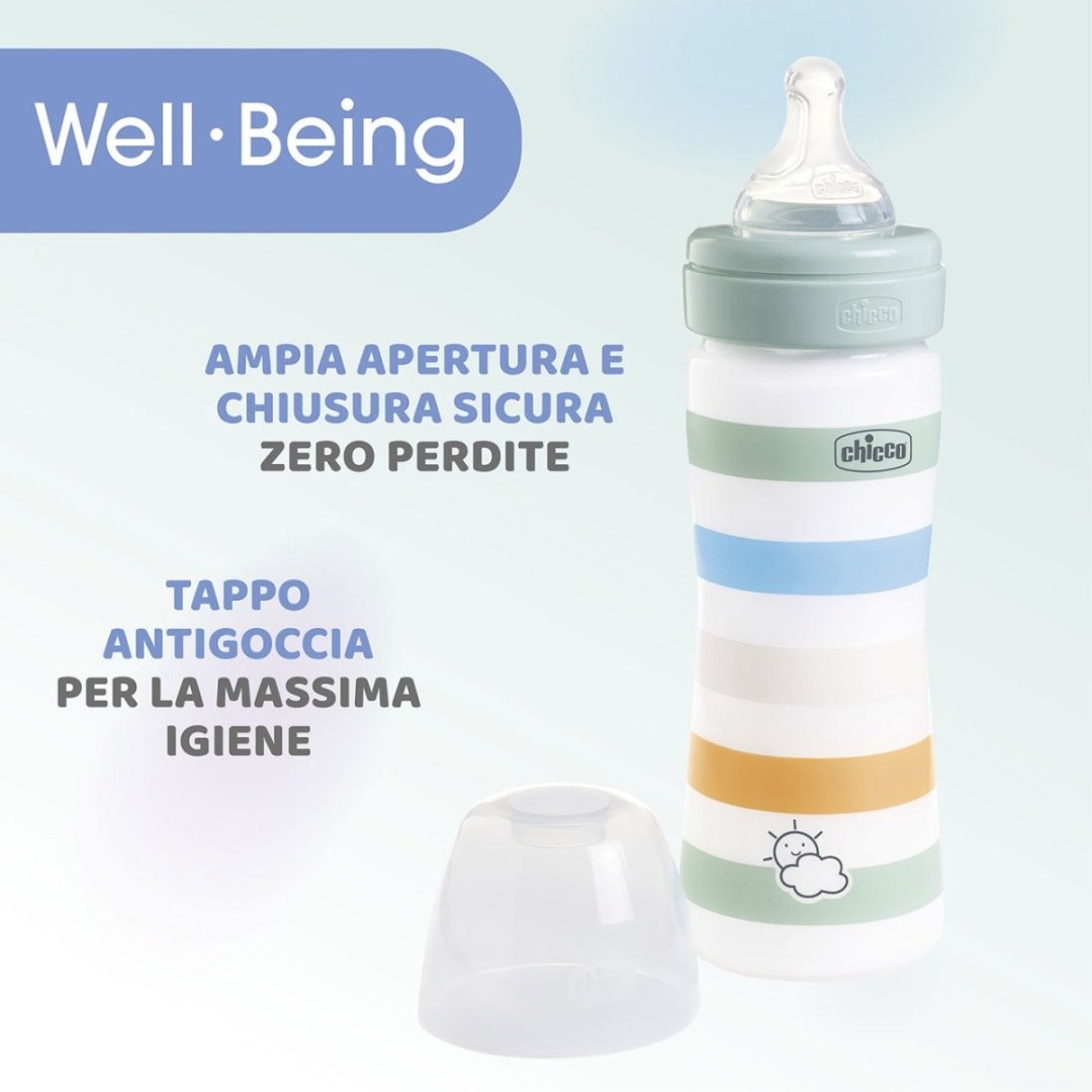Chicco: Бутылочка Wellbeing для кормления силикон 250 мл 2м+, мальчик купить,NaN