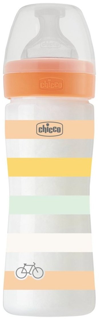 Chicco: Бутылочка Wellbeing для кормления силикон 250 мл 2м+, оранжевый