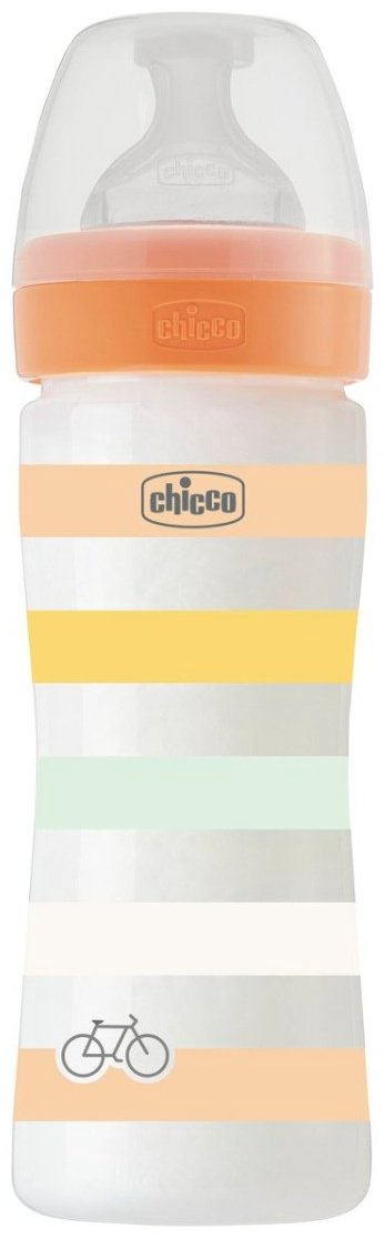 Chicco: Бутылочка Wellbeing для кормления силикон 250 мл 2м+, оранжевый