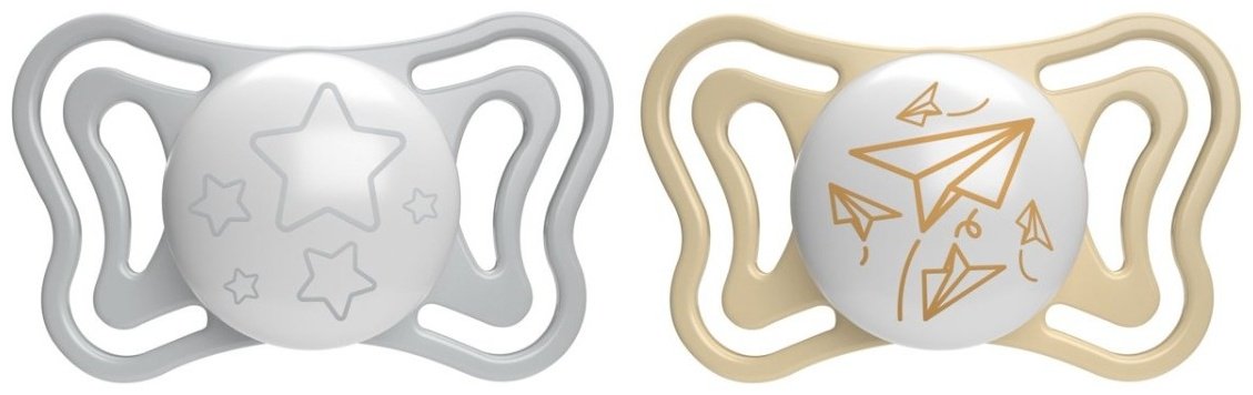 Chicco: Пустышка силикон Physio Light 6м+ 2 шт, светящиеся сер/беж