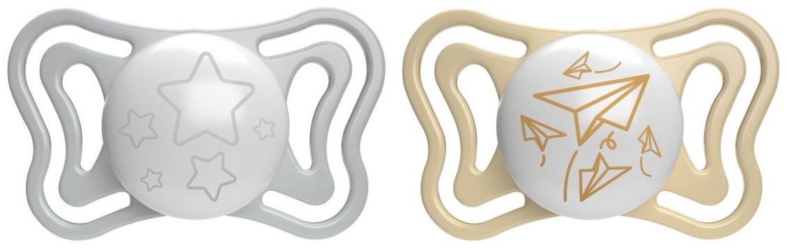 Chicco: Пустышка силикон Physio Light 6м+ 2 шт, светящиеся сер/беж