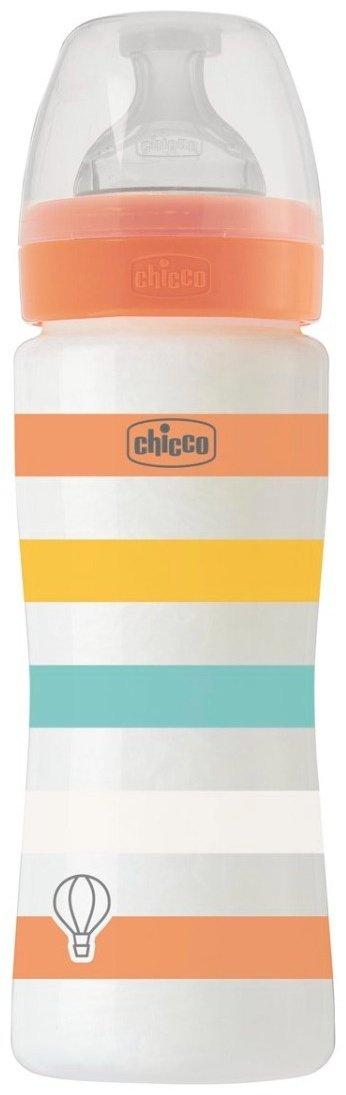 Chicco: Бутылочка Wellbeing для кормления силикон 330 мл 4м+, оранжевый