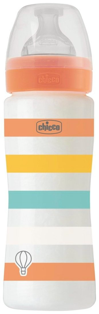 Chicco: Бутылочка Wellbeing для кормления силикон 330 мл 4м+, оранжевый
