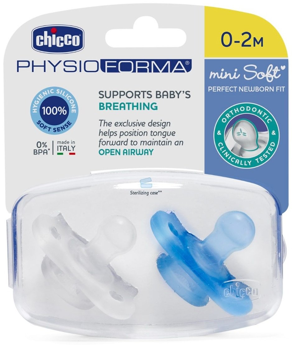 Chicco пустышка, 2 шт, Physio Soft Mini 00073221210000 купить,0