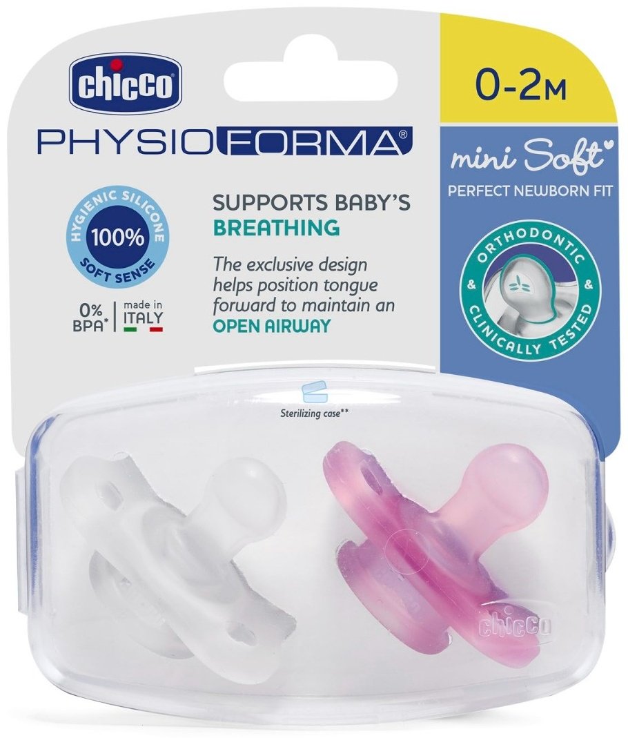 Chicco пустышка, 2 шт, Physio Soft Mini 00073221110000