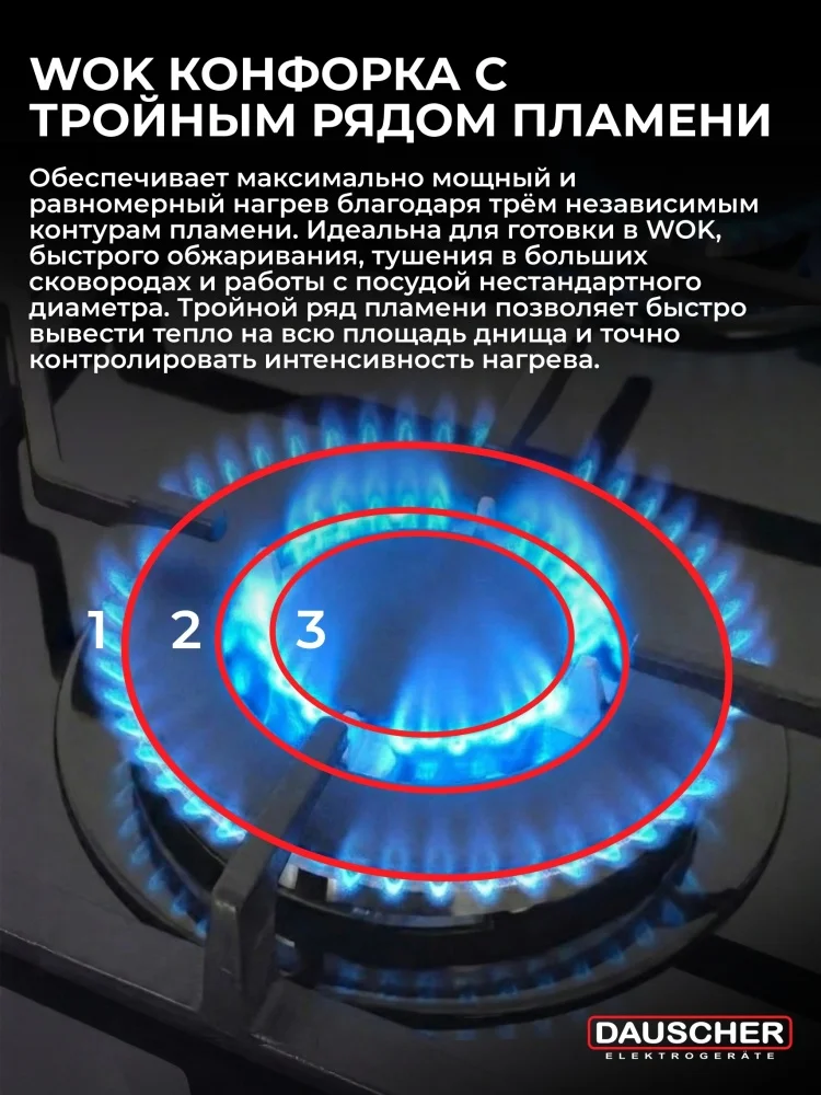 Газовая варочная поверхность Dauscher 602GL-Turbo (KZ) черная купить,NaN