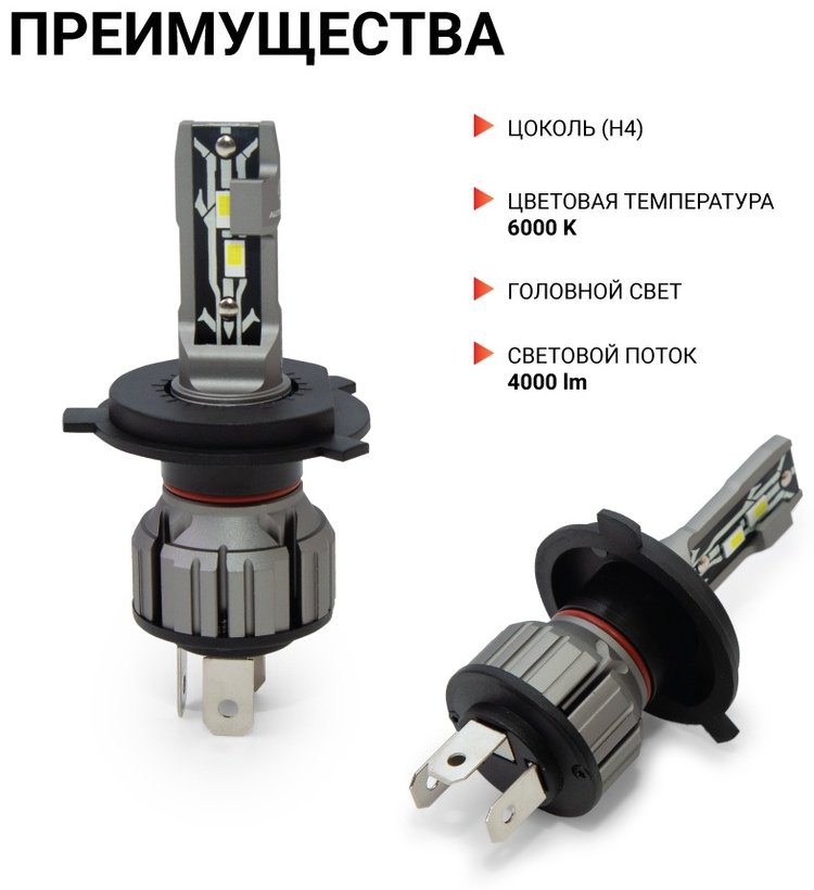 Автолампа AUTOPROFI X2-H4 светодиодная, 2 шт купить,NaN