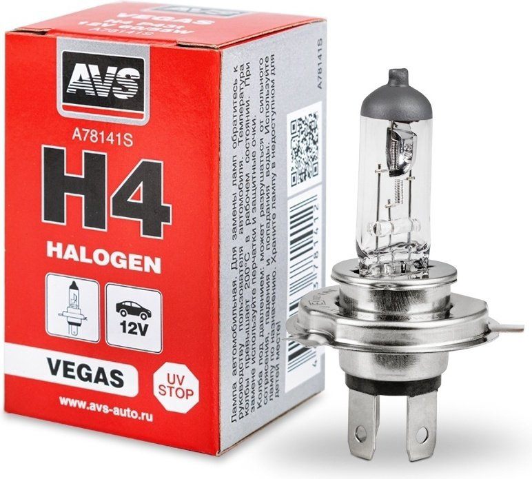 AVS Лампа галогенная A78141S галогенная H4, 1 шт купить,NaN