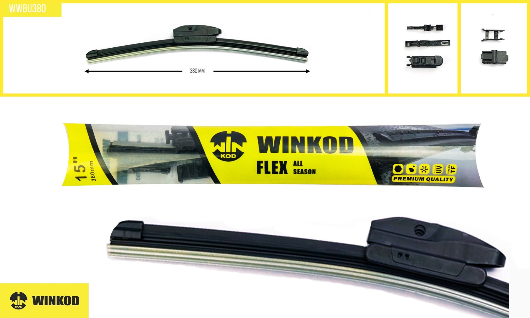 Щетка бескаркасная Winkod WWBU380 380 мм, 1 шт