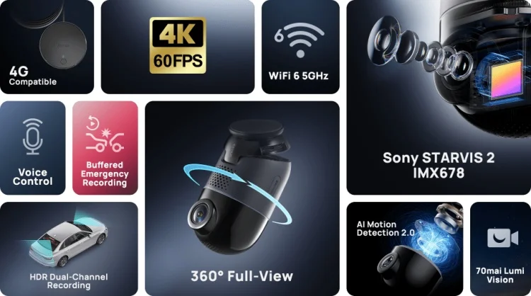 Видеорегистратор Xiaomi 70mai Dash Cam 4K Omni X800 черный