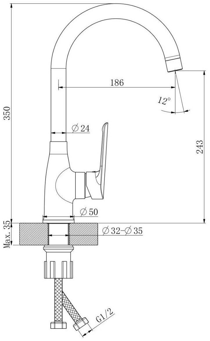 Смеситель для кухни (мойки) ESKO Lagos Black LG519B, однозахватный купить,46482