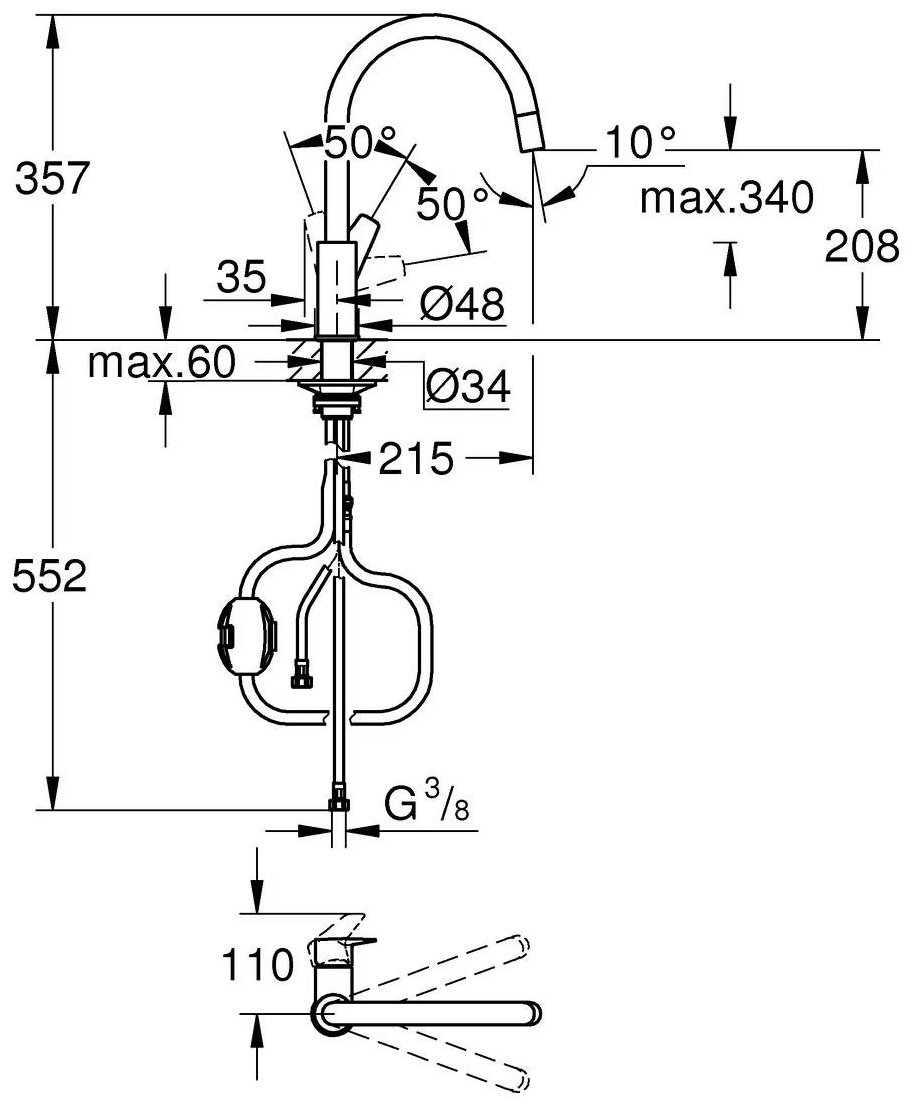 Смеситель для кухни (мойки) Grohe 30536000 однозахватный