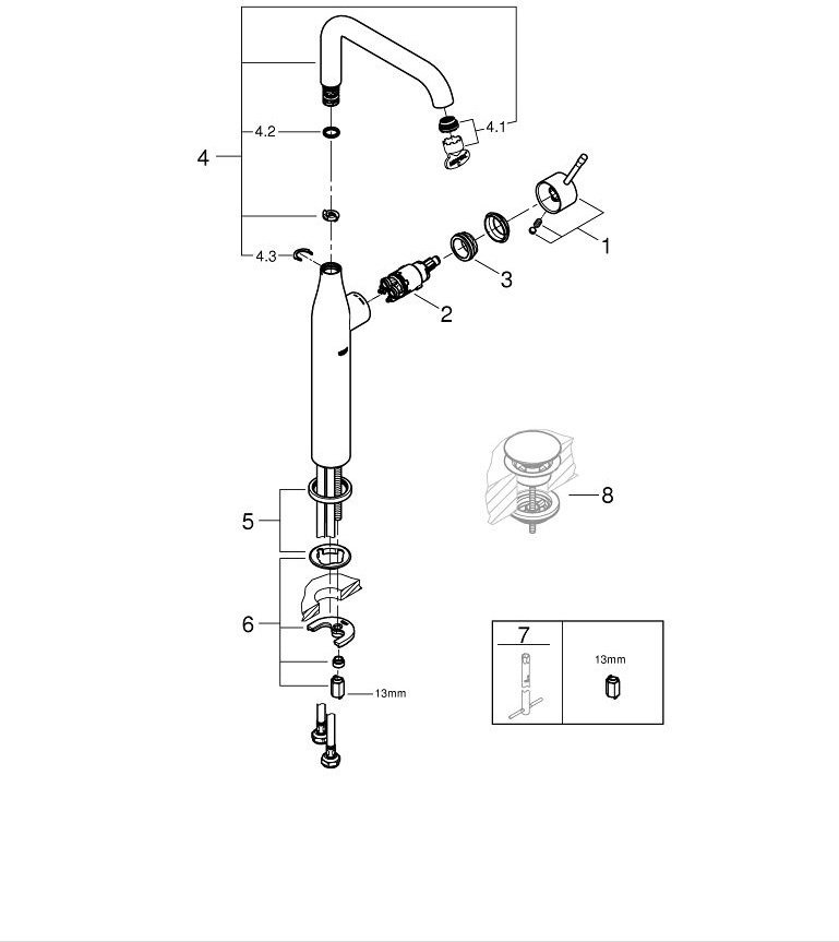 Смеситель для раковины (умывальника) Grohe 24170GL1, однозахватный купить,0