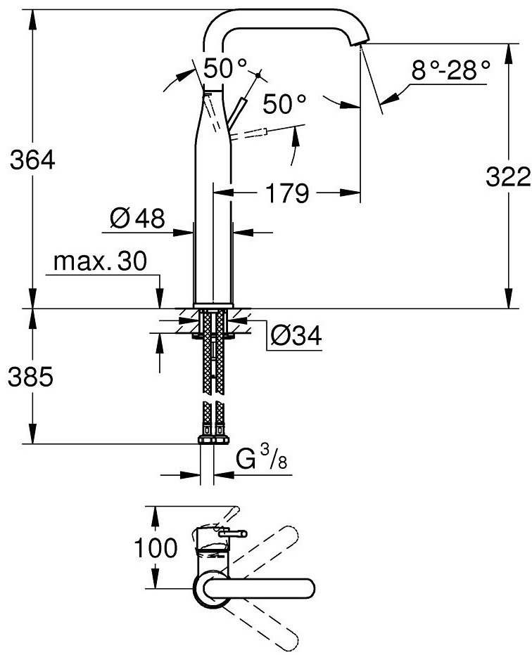 Смеситель для раковины (умывальника) Grohe 24170GL1, однозахватный купить,0