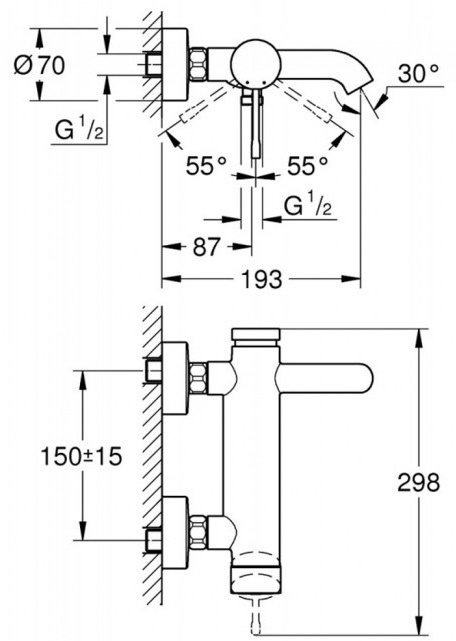 Смеситель для ванны Grohe 25250AL1, однозахватный купить,NaN