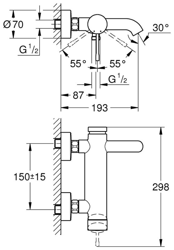 Смеситель для ванны Grohe 25250GN1, однозахватный купить,NaN