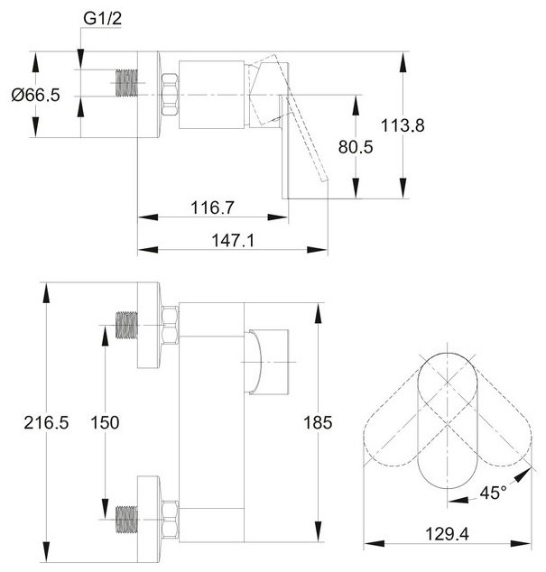 Смеситель для душа Cersanit ELIO 63046, латунь, цвет хром купить,58520