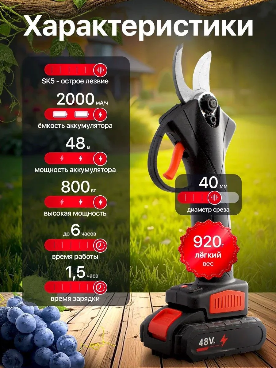 Секатор Yili PS-48V-40 SEC48V-SK5-2BAT-40MM черный купить,NaN