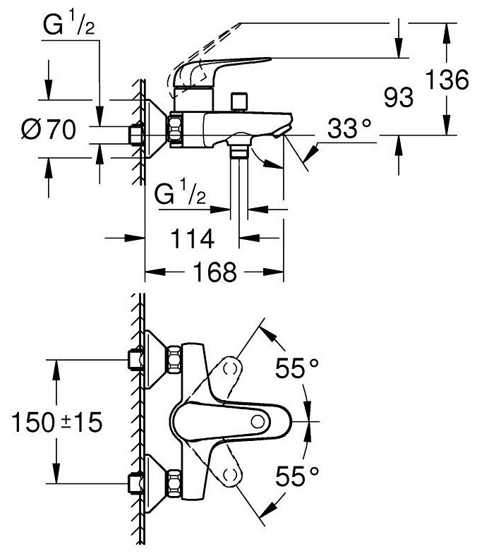 Смеситель для ванны Grohe Euroeco 32743001, латунь, цвет хром купить,57700