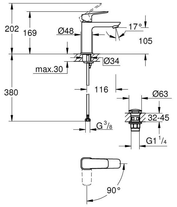 Смеситель для раковины (умывальника) Grohe Cubeo 1017570000, однозахватный купить,85600