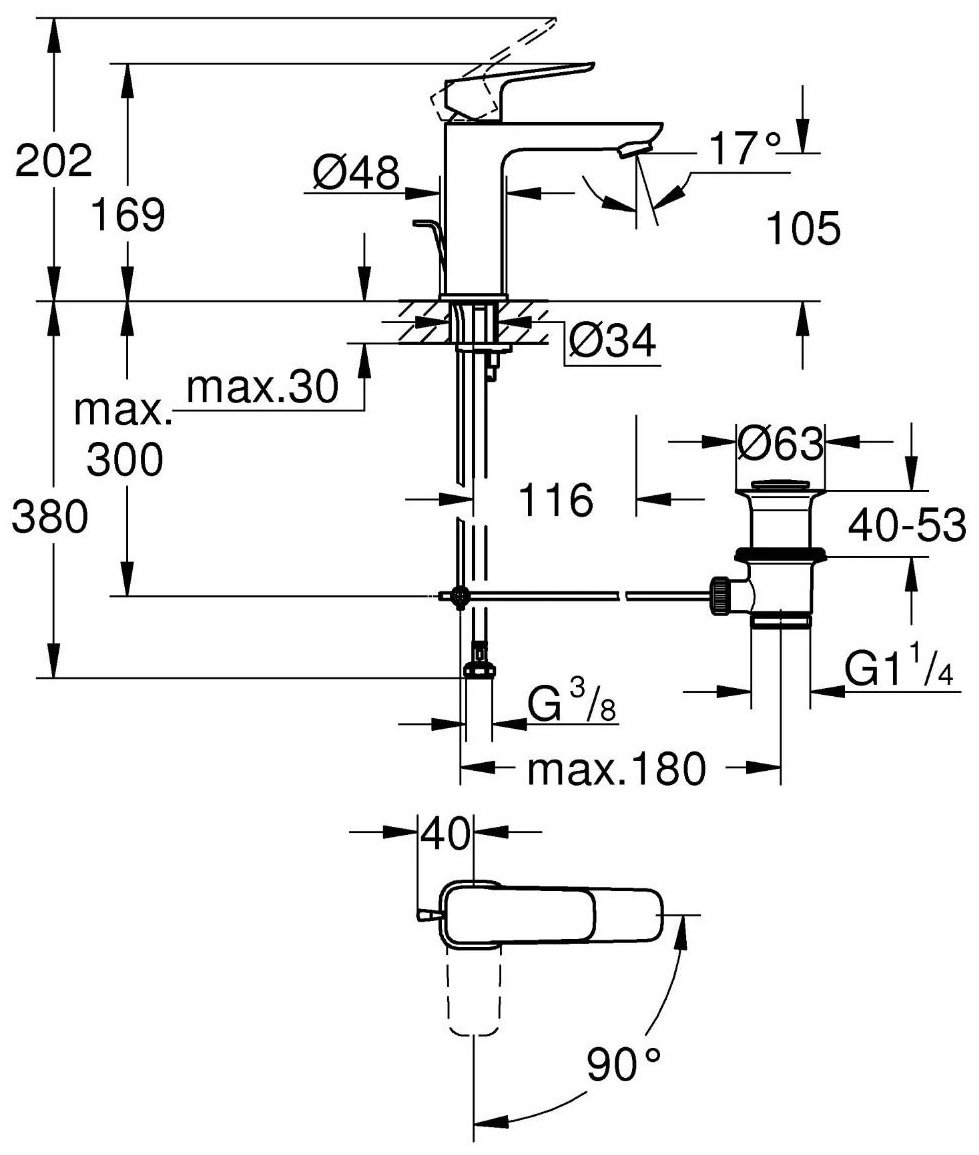 Смеситель для раковины (умывальника) Grohe Cubeo 1017562430, размер M, однозахватный купить,NaN