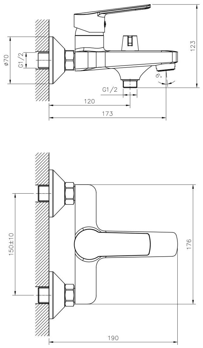 Смеситель для ванны DecoRoom DR22036, латунь, цвет хром