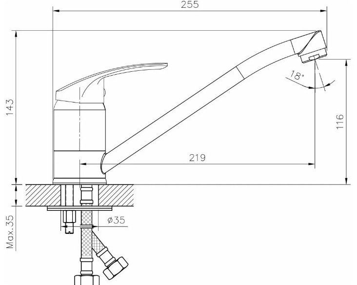 Смеситель для кухни (мойки) DecoRoom DR71018 , однозахватный купить,30430
