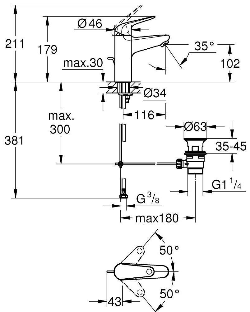 Смеситель для раковины (умывальника) Grohe Euroeco 24265001, однозахватный купить,59600