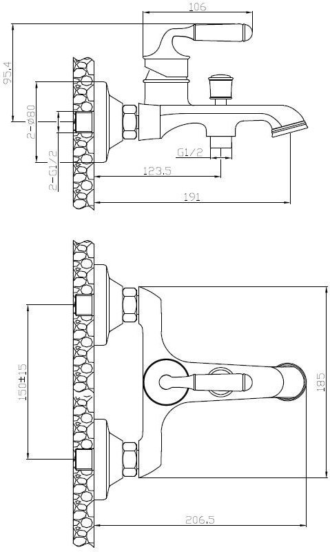 Смеситель для ванны ESKO Prague PG 54, однозахватный купить,141700