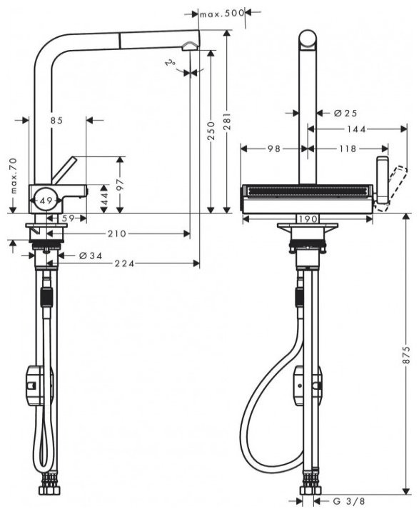 Смеситель для кухни (мойки) Hansgrohe Aquno Select M81 73836800, однозахватный купить,NaN